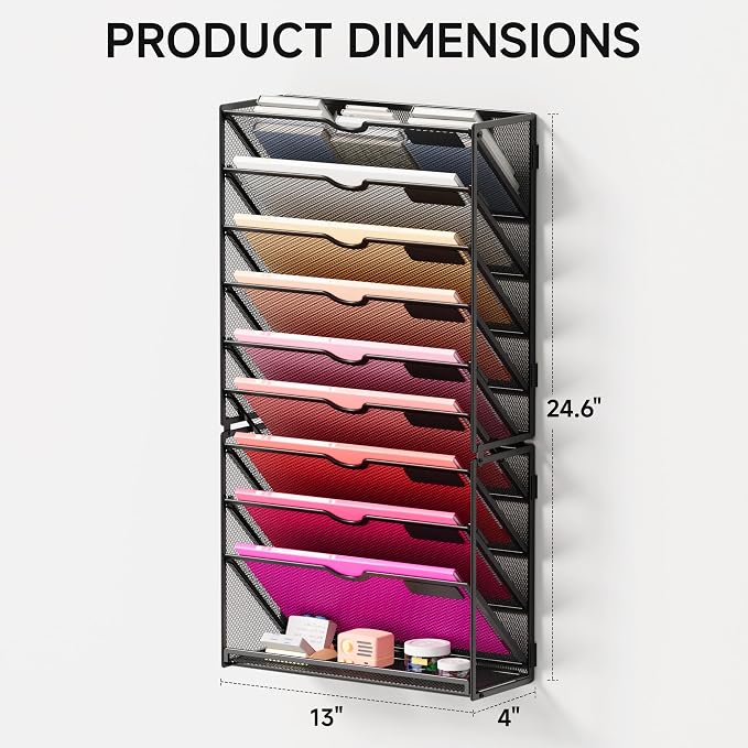 Lavatino 10-Tier Hanging Wall File Folders Organizer - Black Metal Mesh Paper Magazine Document Mail Holder File Organizer for Office School Home Wall Mount or Desk Supplies Organization - Image 4