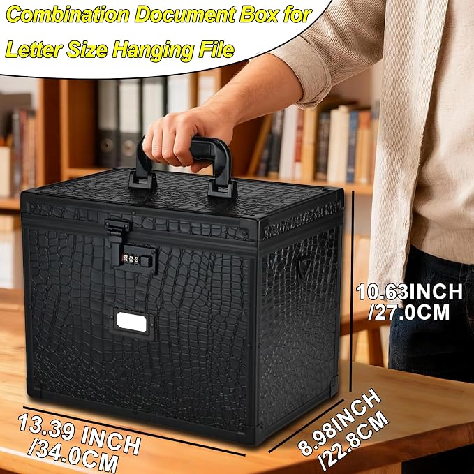 Hanging File Box for Letter, All-in-one set with 20 Folders | Portable Locking Filing Storage Box with Handle & Shoulder strap, Lockable File Cabinet Documents Safe, Lockbox Doc Organizer - Image 6
