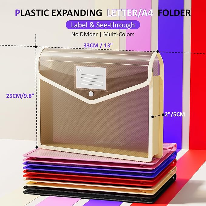 ThinkTex Plastic Expanding File Folder, Transparent Envelopes with Snap | No Dividers, Large Capacity, Document Organizer for Receipts, Bills & Taxes, Fits Letter / A4 Size - 5 Pack - Image 2