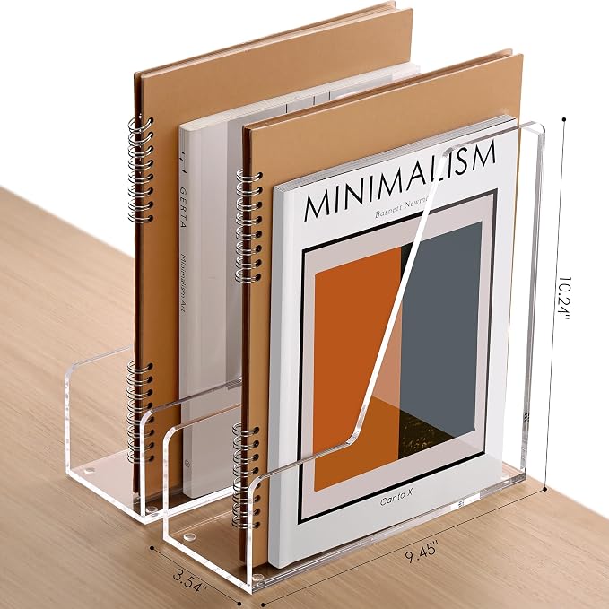 SANRUI 2-Pack Acrylic Magazine File Holder Desk Organizer Magazine Rack, Clear, Vertical File Sorter Holders, 9.45" D x 3.54" W x 10.24" H - Image 3