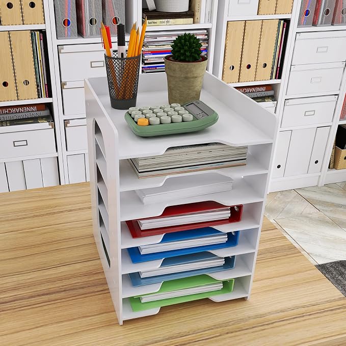 Natwind 7-Tier Office File Organizer For Desk,Paper Sorter,White | Desktop Storage For Office Supplies,Document Storage Rack,Letter Tray For Home,Office,Classroom Document Holder - Image 3