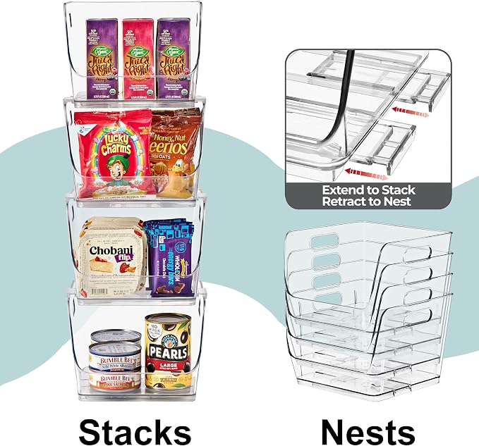 Sorbus Stackable Storage Bins Open Front, Clear Stackable Storage Bins, Pantry Bins for Storage and Organization, Acrylic Stackable Bins for Kitchen, Clear Pantry Organizer Bins (Small Square 2 Pack) - Image 5