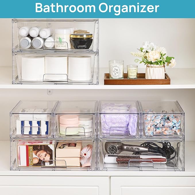 Vtopmart Clear Stackable Storage Drawers, 3 Pack Wide Organizer Set | Wide and Small Pull-Out PET Drawers with Stackable Design for Bathroom Organization, Cabinets, Closets, Pantry and Medicine - Image 5