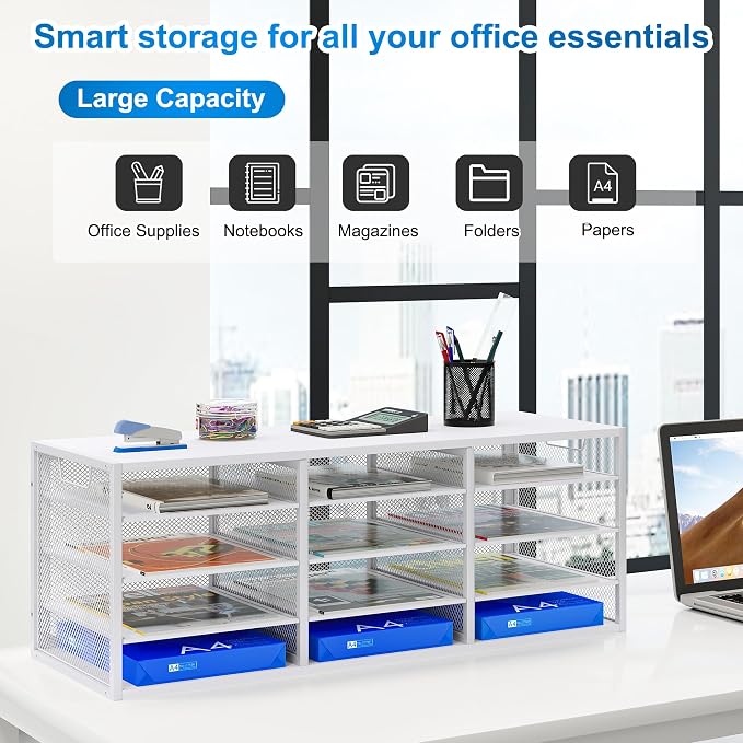 Mail Sorter Adjustable Countertop Mail Holder, Heavy Duty Literature Organizer, Student Mailbox for Classroom, Desktop Bill Paper Organizer for Office Home School, 12 Compartments, White - Image 4