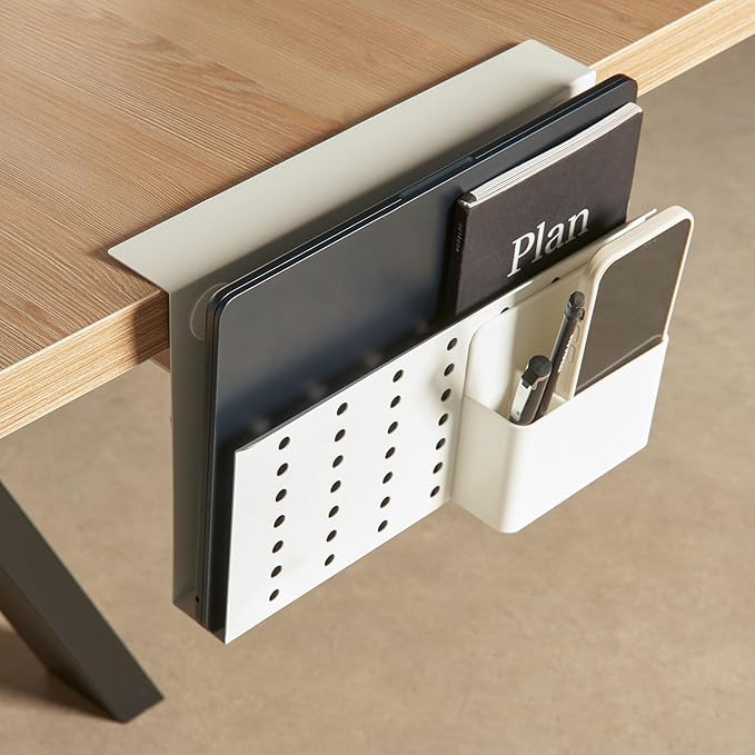 GAROOD Laptop Side Storage Vertical Stand Under Desk top Storage Clamp On Desktop Shelf Hanging Desk Organizer Computer Mount Side Table Organizer Caddy Book Caddy - One Tier White by GAROOD