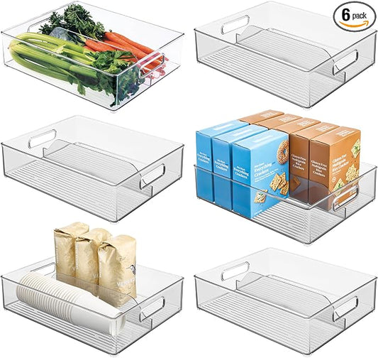 iDesign Divided Pantry Bin with Handles, Set of 6, Clear | For Pantry, For Refrigerator, For Freezer by iDesign