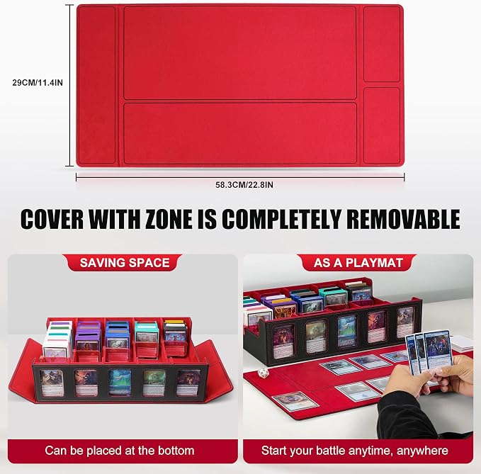 Trading Card Storage Box with Commander Display , 5-Row Deck Case with Removable Lid; 3900+ Card Deck Box for MTG TCG Sports Card, 5 Top Loaders, 5 Stoppers, 48 Dividers,1 Dice Tray (Black Red) - Image 5