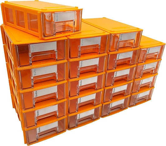 Stackable Storage Drawers Set of 20 with Dividers and Paper Labels by Bivitre