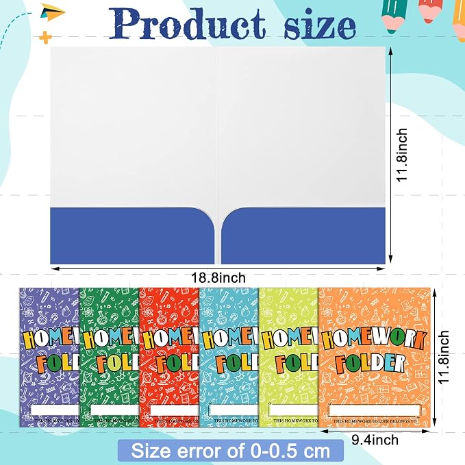 Sabary 36 Pcs Classwork Homework Folders for Students Two Pocket Folders for Kids Assorted Colors Classwork Homework Organizer Educational and Learning Folders Bulk, A4 Letter Size (Homework) - Image 2