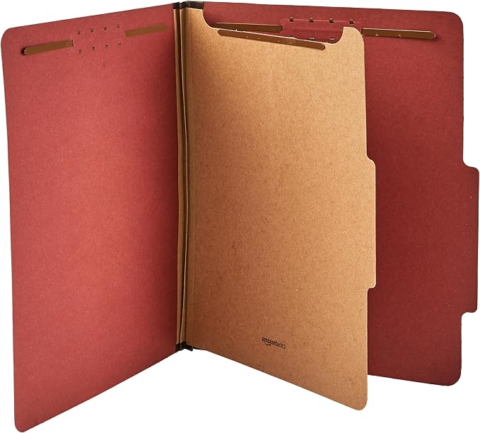 Amazon Basics Classification File Folder, 1 Divider, 2" Embedded Fasteners, Letter Size, 100% Recycled Material, Red, 10 Count (Pack of 2) - Image 3