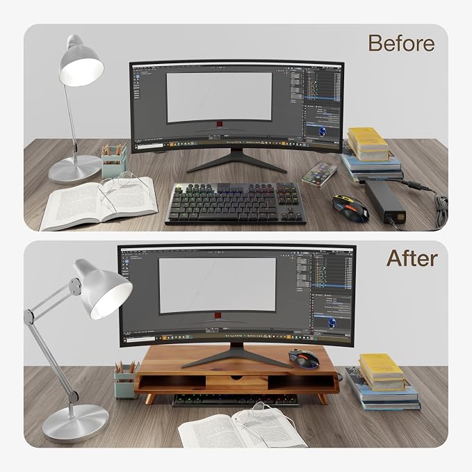 Tinamo Acacia Monitor Stand with Drawer, Multi-Purpose Storage (Patented) | Acacia Wood, Fits Monitors up to 32", Built-in Drawer, Hidden Storage, Non-slip, Round Edge, Ergonomic Height, Easy Assembly - Image 7