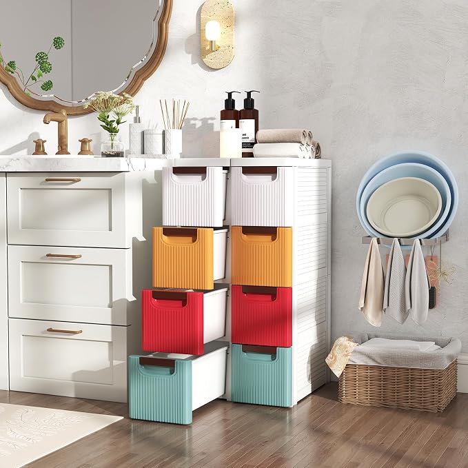 Giantex 4 Drawers Storage Cart, Narrow Plastic Dresser, Rolling Organizer Cart for Office Classroom Bedroom Bathroom Art Craft Supplies, Mobile Slim Utility Cart on Wheels, Multicolor - Image 4