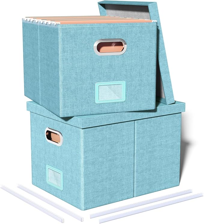 2 Pack File Storage Organizer Box,Filing Box,Portable File Box with Lid,Fit for Letter/Legal File Folder Storage,Light-blue-Box only by Oterri