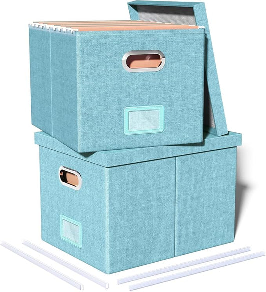 2 Pack File Storage Organizer Box,Filing Box,Portable File Box with Lid,Fit for Letter/Legal File Folder Storage,Light-blue-Box only by Oterri