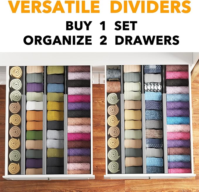 SpaceAid Bamboo Dresser Drawer Dividers 6 Pack, 4.65“ High Adjustable 17“-22” Drawer Organizers, Expandable Organization for Clothing, Clothes, Dressers, Gray - Image 5