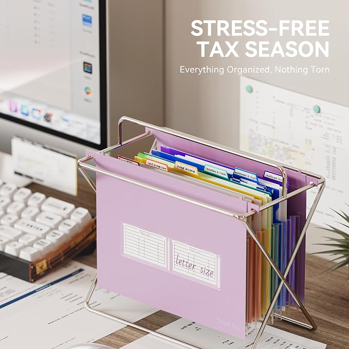 ThinkTex Plastic Expanding Hanging File Folders, 7 * 1.2" Accordion Pockets | Large Capacity, Multi-Color Tabs, Letter Size for Filing Cabinet - Purple - Image 3