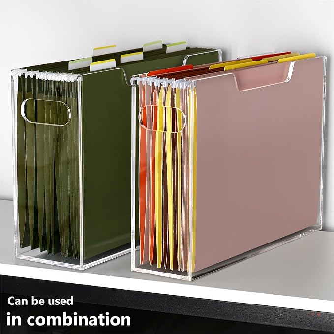 DINGHUO Acrylic Hanging File Organizer Box with Handles | Letter Size Clear File Folder Organizer, Portable File Holder for Desk Home Office School - Image 6