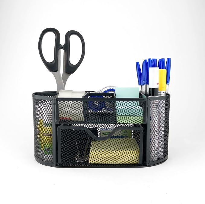D.RECT Desk Organizer | Metal Pencil Holder | Mesh Desk Shelf with Note Holder | Perfect for School, Office, Home | 350 x 297 x 275 mm | Black - Image 2