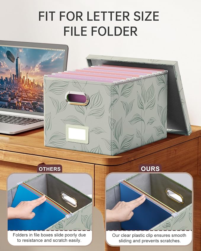 File Organizer with Lid, File Box, File Cabinet for Letter File Folder Storage, Hanging File Organizer for Office/Decor/Home,Document Organizer, 1 Pack,Leaf Gray-Box Only - Image 3