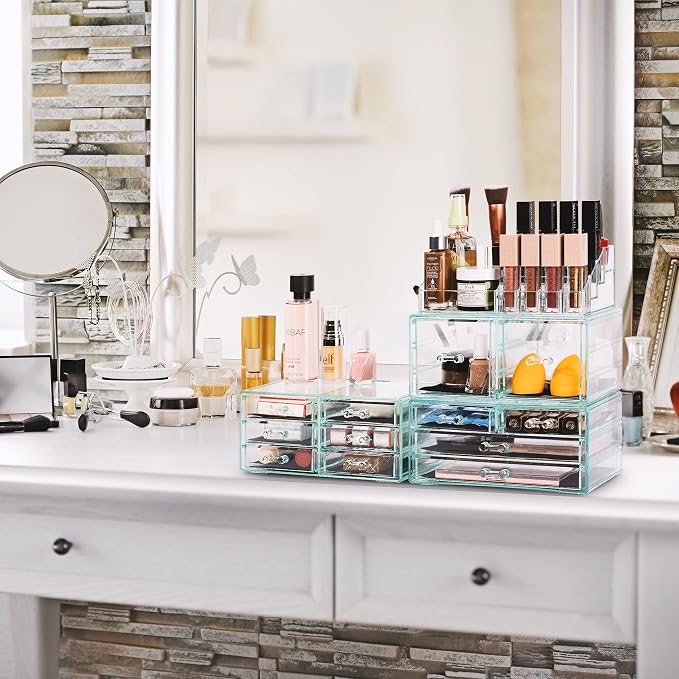 Sorbus Large Makeup Organizer - Clear Stackable Jewelry & Makeup Organizer For Vanity, Bathroom Storage, Dresser - 12 Drawers Cosmetic Beauty Organizers and Storage with Lipstick, Makeup Brush Holder - Image 4