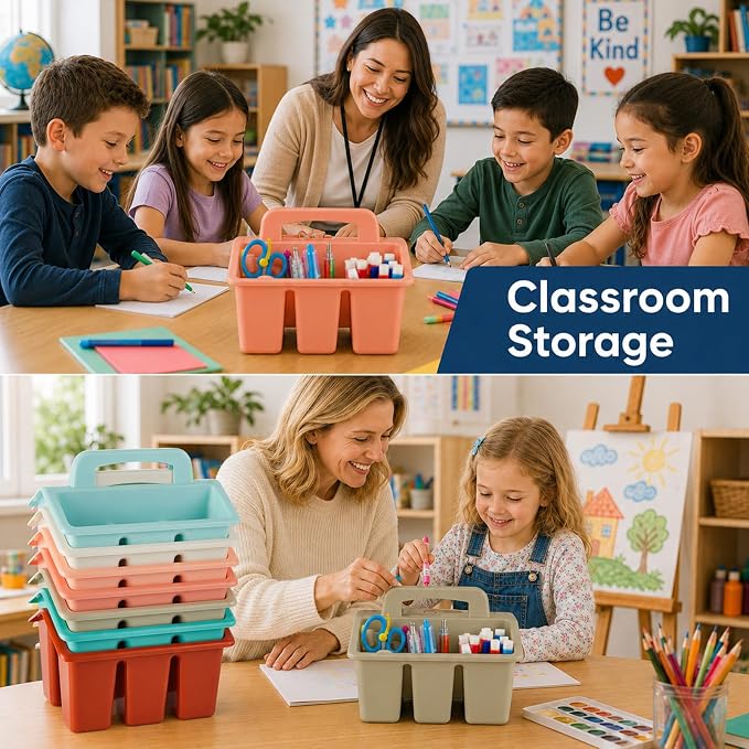gisgfim 8 Pack Classroom Caddy Storage Basket with Handle 4 Compartment Storage Caddy Plastic Arts Crafts Caddies Protable Classroom Craft Caddies for Kids Schools Art Craft Supplies(Boho) - Image 6