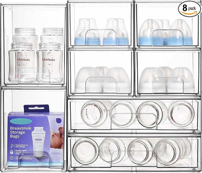Vtopmart Stackable Storage Drawers Set of 8, Clear Plastic Organizer Bins for Bathroom Supplies,Ideal for Cabinet,Pantry,Laundry Room Organization by Vtopmart