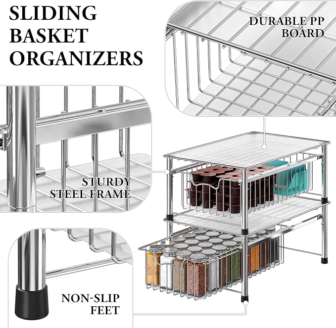 Simple Houseware Stackable Basket Drawer, Chrome - Image 4