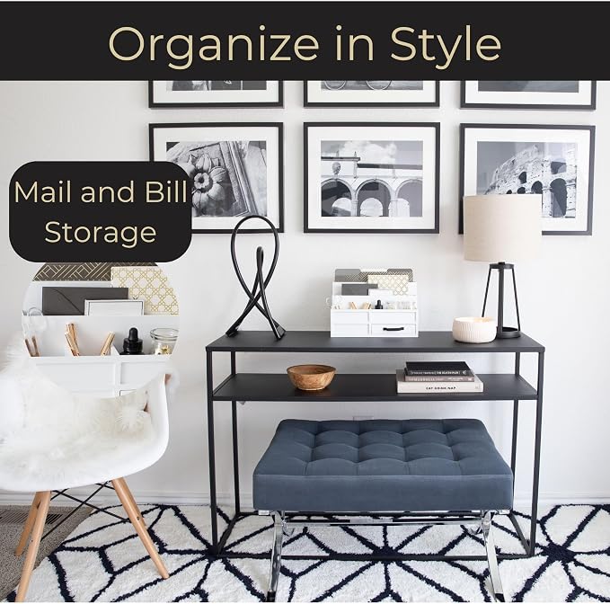 BLU MONACO | White Desktop Organizer with Drawer Storage | Tabletop Organizer with Drawers for Paper Bills Mail | Wooden Mail Organizer for Countertop Workspace - Image 2