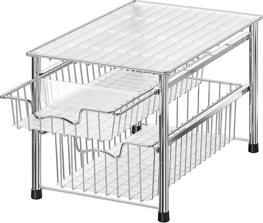 Simple Houseware Stackable 2 Tier Sliding Basket Organizer Drawer, Chrome by SimpleHouseware