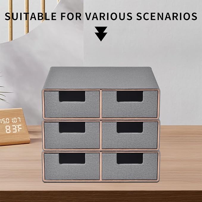 Pu Leather Stackable Desk Drawer Organizer,2-Drawers Desk Caddy for Office Bathroom Bedside Table Dressing Table,Grey - Image 4