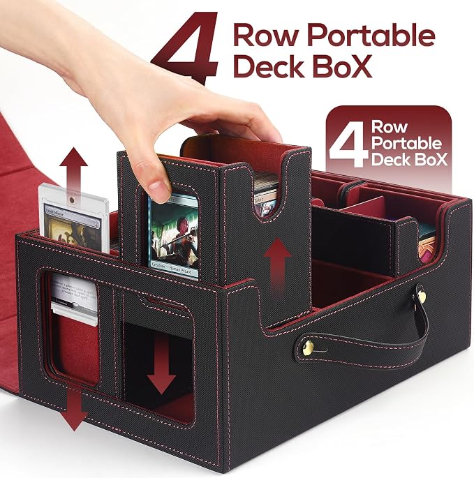 Trading Card Storage Box for MTG, MTG commander deck box，Multi-purpose Deck Case for MTG TCG Sports Card, 4 Toploaders, 4 Stoppers, 4 Colorful Dividers (Black & Red) - Image 8