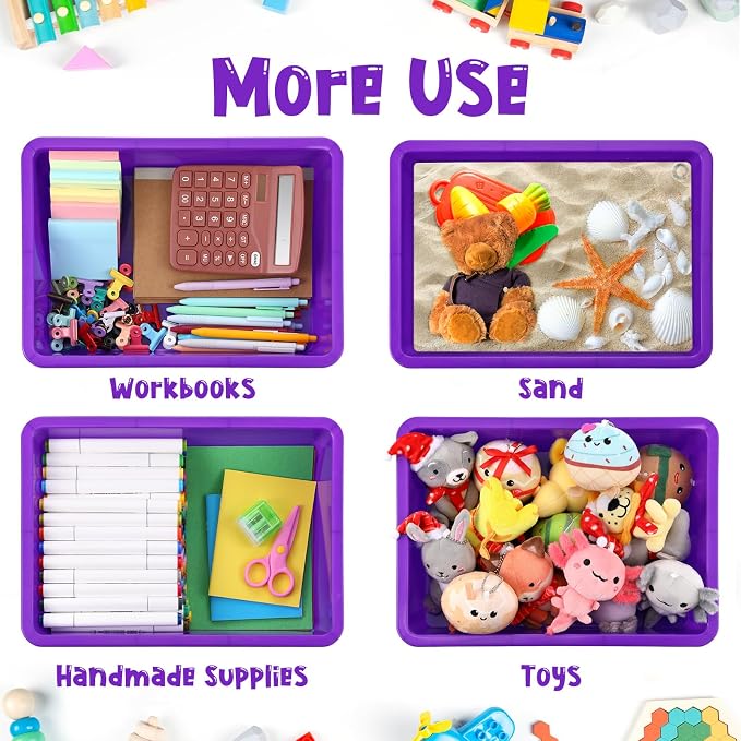 18 Pcs Flat Storage Organizer Bins Letter Size Paper Tray Classroom Storage Plastic Art Trays Classroom Pencil Organizer Baskets for School Office Teacher Book Organization(Purple) - Image 4