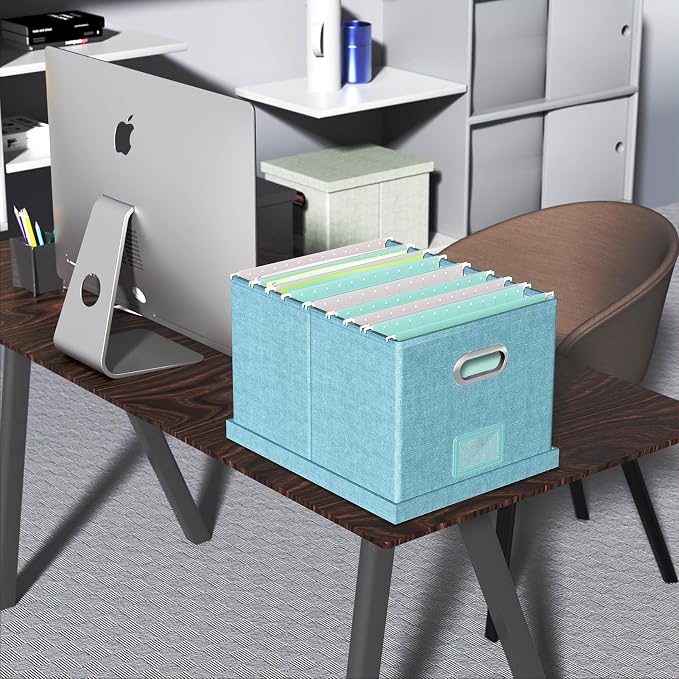 2 Pack File Storage Organizer Box,Filing Box,Portable File Box with Lid,Fit for Letter/Legal File Folder Storage,Light-blue-Box only - Image 7