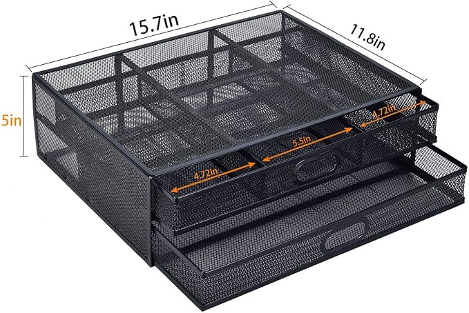 Monitor Stand Riser with Drawer - Metal Mesh Desk Organizer with Dual Pull Out Storage Drawer, Printer Holder with Pull Out Storage Drawe - Image 6