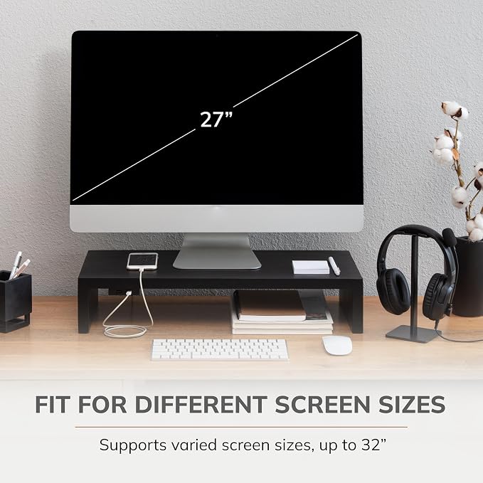 Anji Mountain Wooden Monitor Stand - Elegant Monitor Riser, Perfect Monitor Stand for Desk Organization, Durable Wood Construction monitor stands, Enhances Ergonomics and Workspace Efficiency,Black - Image 5