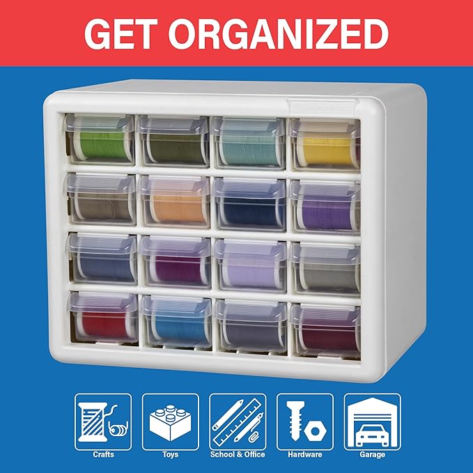 Akro-Mils 16-Drawer Plastic Storage Cabinet, 10.5"W x 6.5"D x 8.5"H, Black | Plastic Cabinet w/ Drawers for Garage Organization, Beads, Makeup Organizer, Building Bricks Storage, Teacher Toolbox, 10716 - Image 4