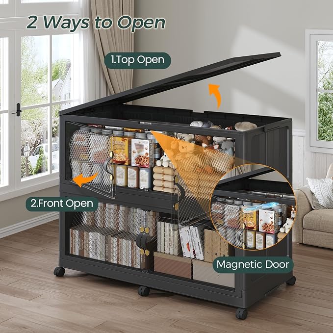 1200QT Extra Large Stackable Storage Bins with Lid, 300Gal Plastic Closet Organizers and Storage Drawer, Collapsible Cabinet Box with Wheels Clear Doors for Home Kitchen Garage, 5Pack Black - Image 4