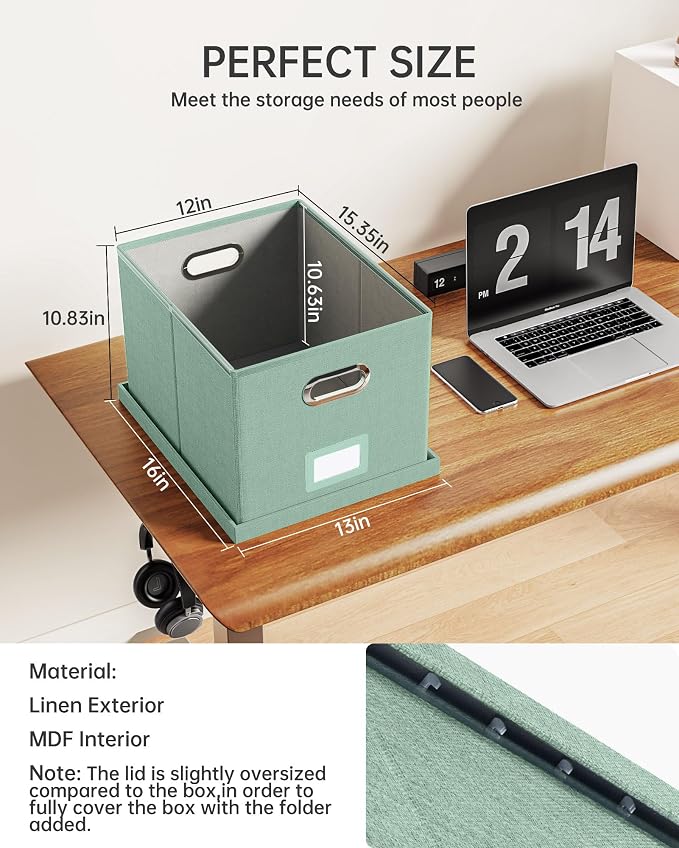 2 Pack File Storage Organizer, Filing Box, Portable File Box with Lid, Fit for Letter/Legal File Folder Storage, Document Organizer, Green - Image 3