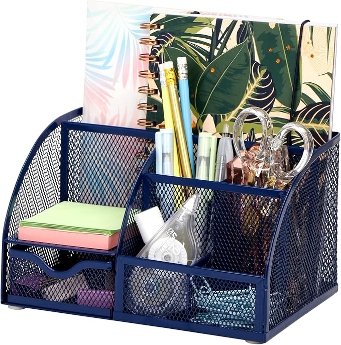 Exerz Desk Organizer/Mesh Desk Tidy/Pen Holder/Multifunctional Organizer EX348 | Compact Desktop Storage For Notes Scissors Clips Rulers Diaries Study Tools And Small Home Essentials by Exerz