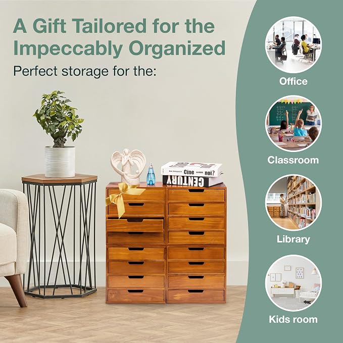 Stackable Modular 4-Pack 16 Drawer Desktop Storage Organizer in Modern Wood Design (20”x7”x 20”) Stackable Drawers For School Office - Crystals, Scrapbook Organization - Declutter Countertop - Image 7
