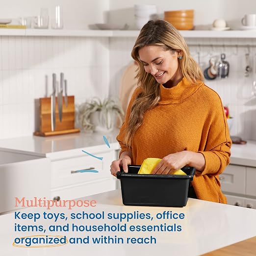 ECR4Kids Scoop Front Storage Bins, Multipurpose Organization, Black, 10-Piece - Image 3