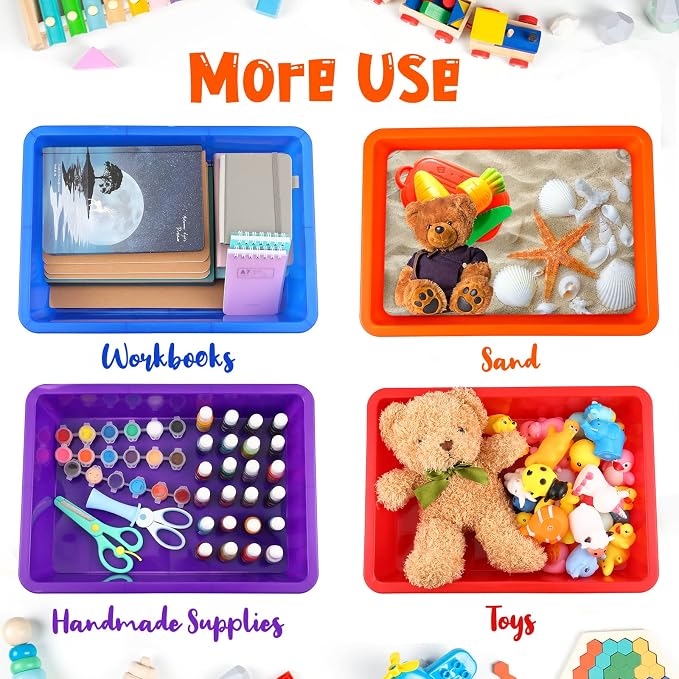 36 Pcs Flat Storage Organizer Bins Letter Size Paper Tray Classroom Storage Plastic Art Trays Classroom Pencil Organizer Baskets for School Office Teacher Book Organization(Colorful) - Image 5
