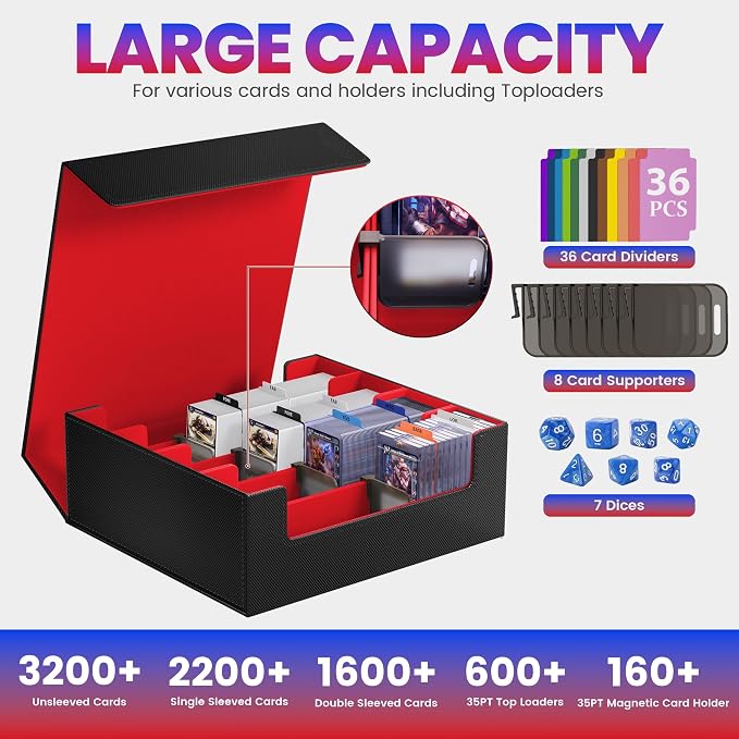 3500+ Trading Card Storage Box,4-Row MTG Deck Box with 36 Dividers & 8 Stoppers,Commander Deck Case Fits For Toploaders, Magnetic Card Holder,TCG,YugiOh and Sport Cards - Image 3