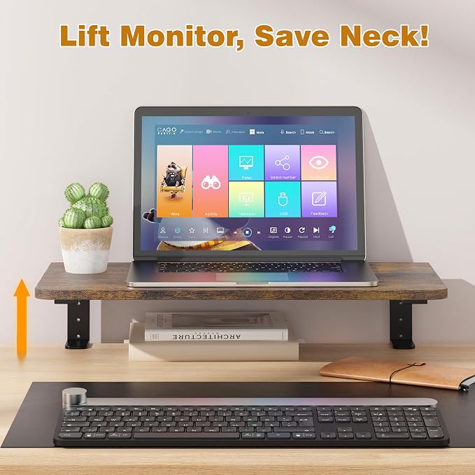 Desk Extender, 22-inch Clamp-On Desk Shelf, Height-Adjustable Desktop Shelf Organizer for Monitors Office and Gaming Accessories, Arm Support Table Extension, 44lbs Heavy Duty, Dark Brown - Image 3