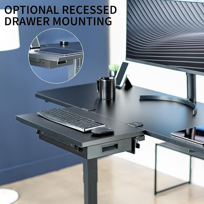 VIVO Black Clamp-on 24 x 14 in Desk Extender, DESK-EXT24D | Premium, Built-in Storage Drawer, Keyboard Tray, Side Table Extension Office Organizer - Image 5