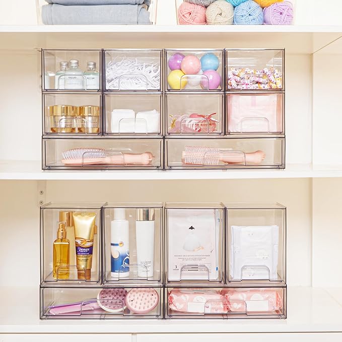 Vtopmart Clear Stackable Storage Drawers, 2 Pack Tall Plastic Organizers | Clear Pull-Out Drawers, Stackable Design for Skincare, Cosmetics, Beauty Supplies, Vanity, Bathroom, Cabinet and Countertop - Image 2