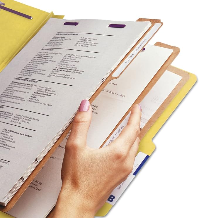 Smead Pressboard Classification File Folder with SafeSHIELD® Fasteners, 3 Dividers, 3" Expansion, Letter Size, Yellow, 10 per Box (14098) (Pack of 1) - Image 10