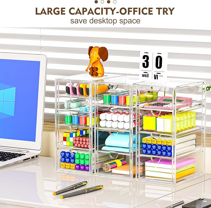 Acrylic Desk Organizers And Accessories With 13 Drawers, Office Desktop Drawers, Plastic Makeup Organizer Containers Bins With Drawers Desk Organization, Bathroom Organizers Storage Case Box Cube - Image 5