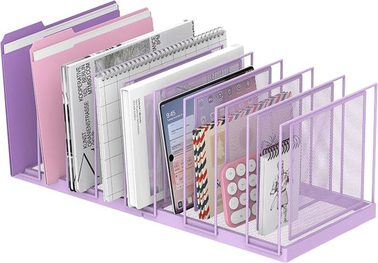 9-Section Desk File Organizer, Vertical File Holder, Mesh Desktop File Folder Metal File Organizer Stand for Office Home Classroom, Purple by JMHUD