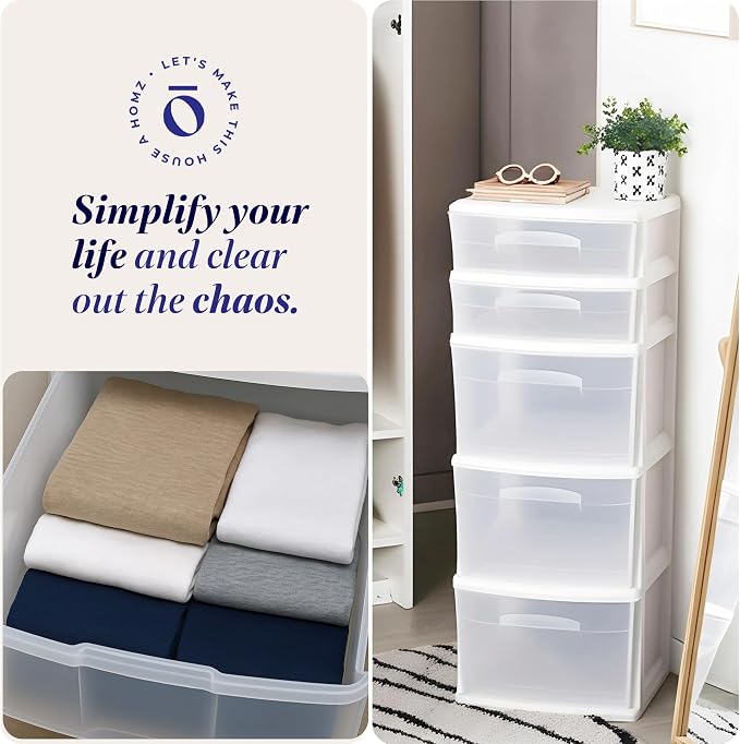 HOMZ 2-Pack Drawer Tower, 5-Tier Clear Plastic Storage Organizer Unit, White Frame - Multi-Purpose Container Drawers for Kitchen, Bathroom, and Office Organization - Image 7